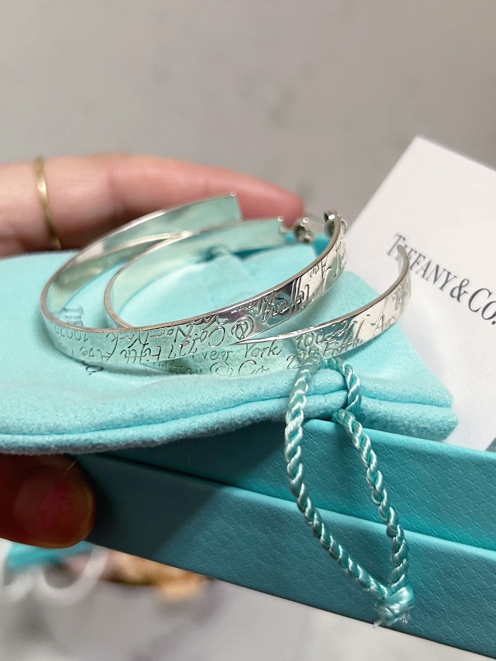 Authentic Tiffany & Co. Ultra RARE Script / Notes 925 Silver XL Hoop Earrings - Picture 8 of 15